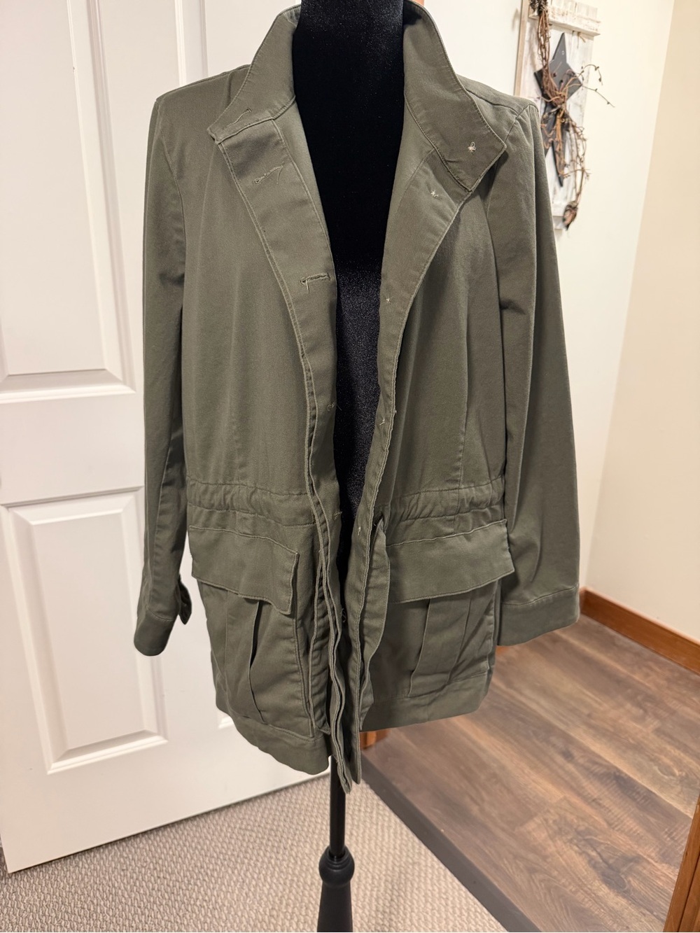J. Jill Olive Utility Jacket Tie Waist Military Style Size L Petite